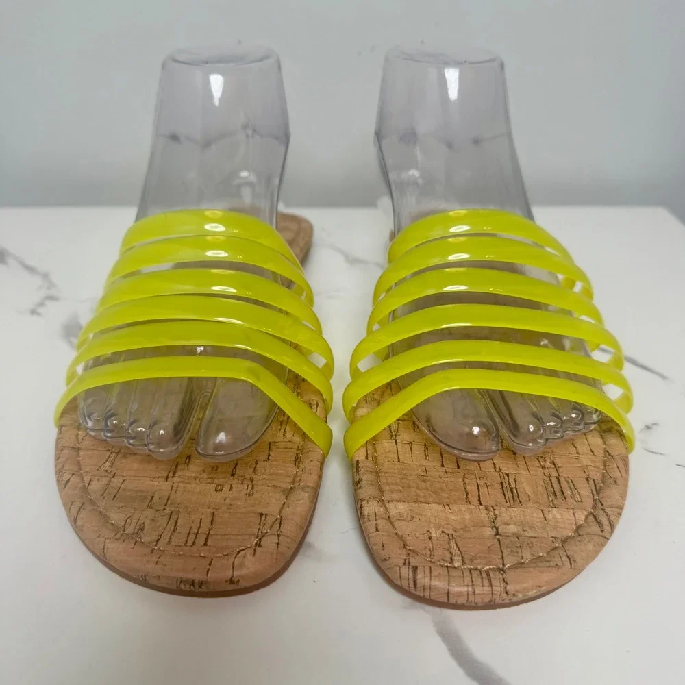 Womens‎ Slides Sandals BC Born in California Cork Neon Yellow Size 10 - Picture 3 of 7